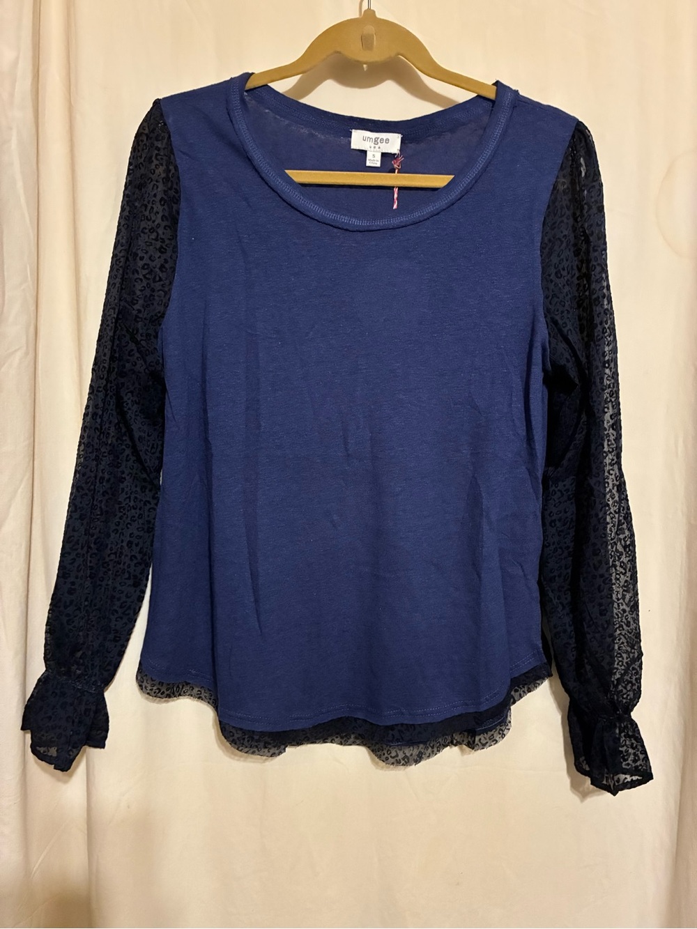 Umgee Sheer Animal Print Sleeve Shirt
